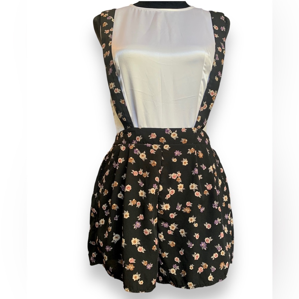 Mini Sweet Rain Floral Romper Shortalls with adjustable suspenders